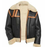Herren B-3 Bomber Sherpa-gefütterte Unisex-Schaffelllederjacke in Schwarz